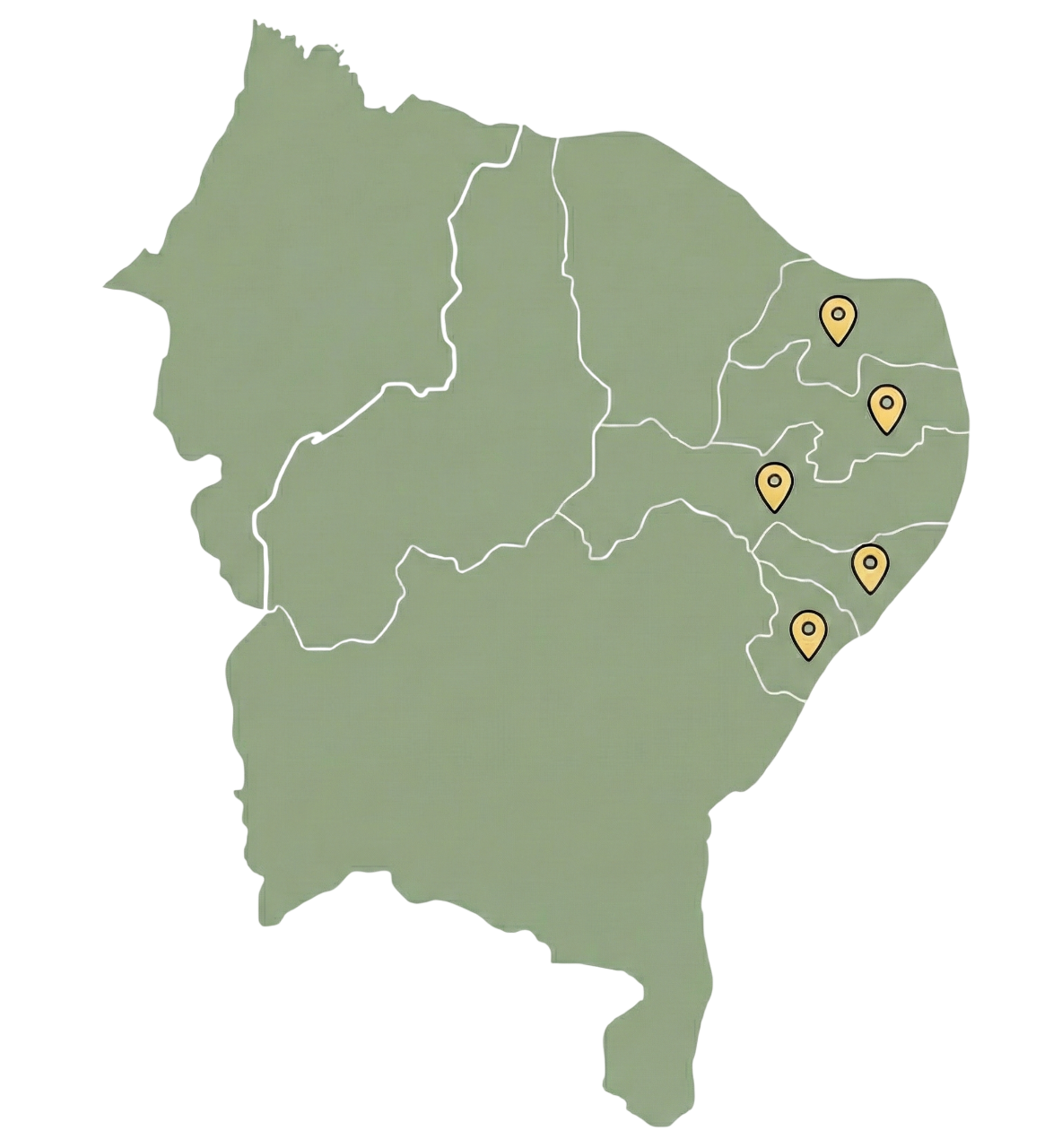 Mapa do Nordeste com estados atendidos